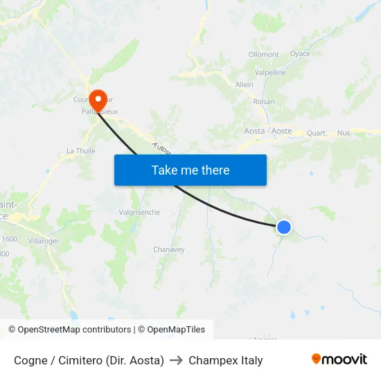 Cogne / Cemetery (Dir. Aosta) to Champex Italy map