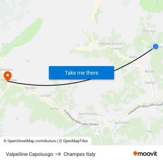 Valpelline Town Center to Champex Italy map