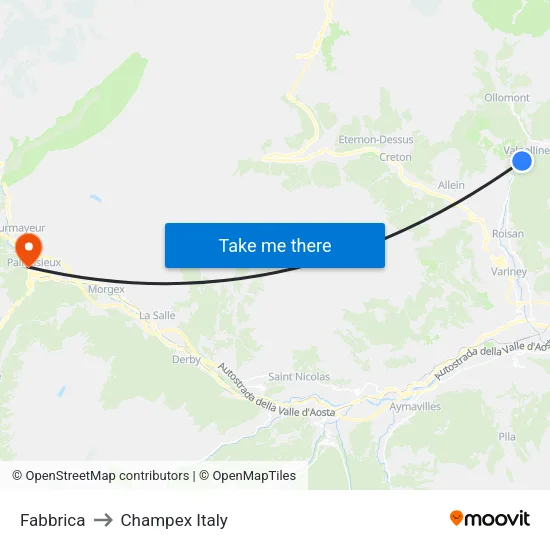 Fabbrica to Champex Italy map