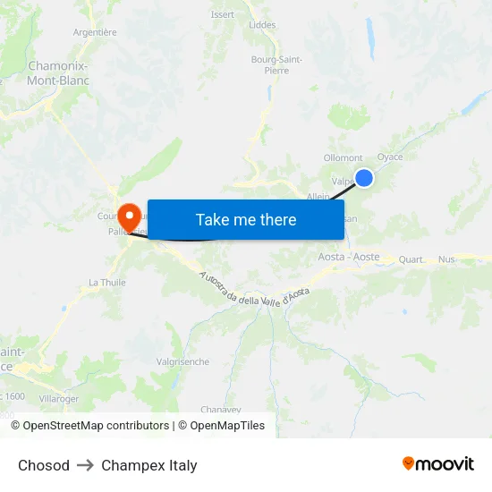 Chosod to Champex Italy map