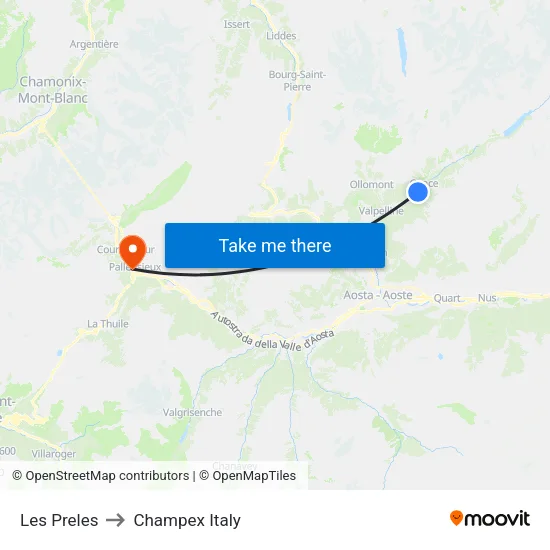 Les Preles to Champex Italy map