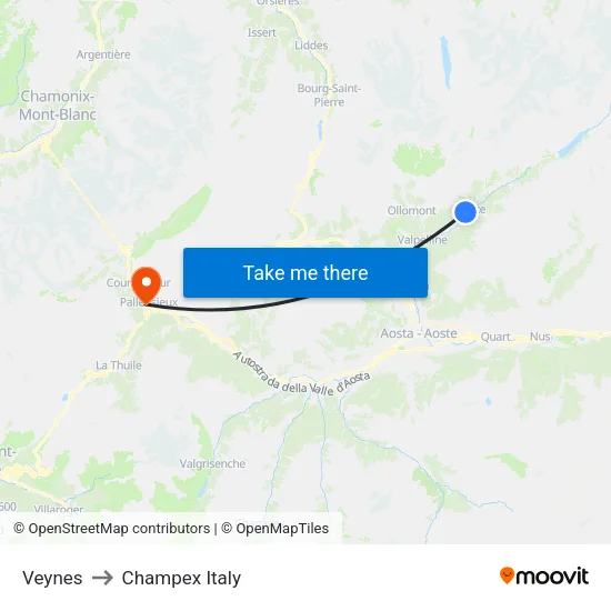 Veynes to Champex Italy map