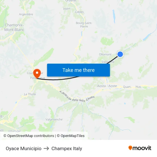 Oyace Town Hall to Champex Italy map