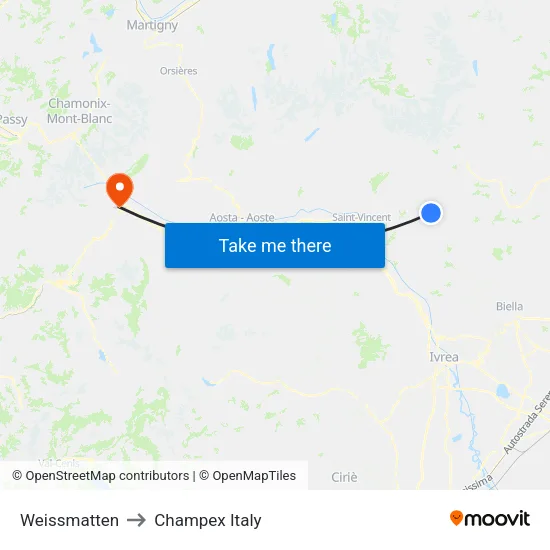 Weissmatten to Champex Italy map