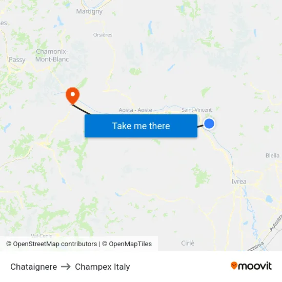 Chataignere to Champex Italy map