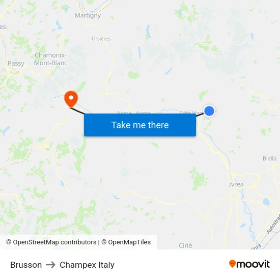 Brusson Center to Champex Italy map