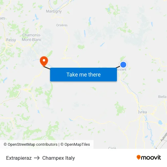 Extrapieraz to Champex Italy map