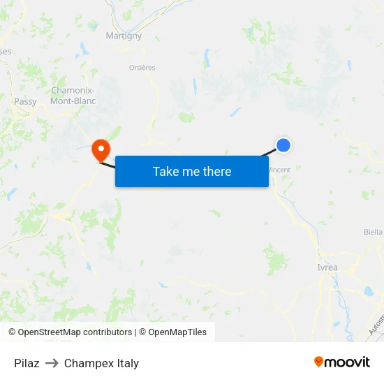 Pilaz to Champex Italy map
