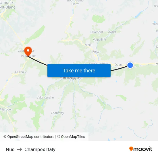 Nus to Champex Italy map