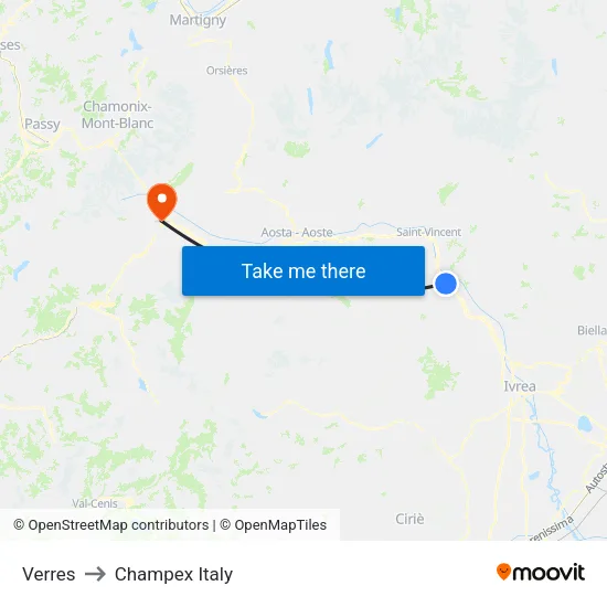 Verres to Champex Italy map