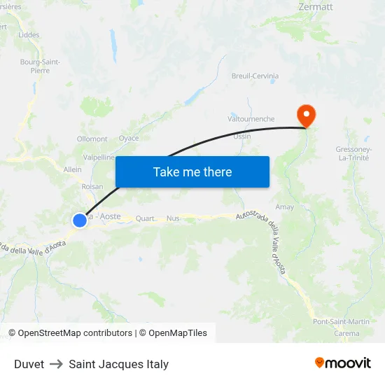 Duvet to Saint Jacques Italy map
