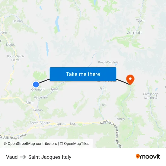 Vaud to Saint Jacques Italy map