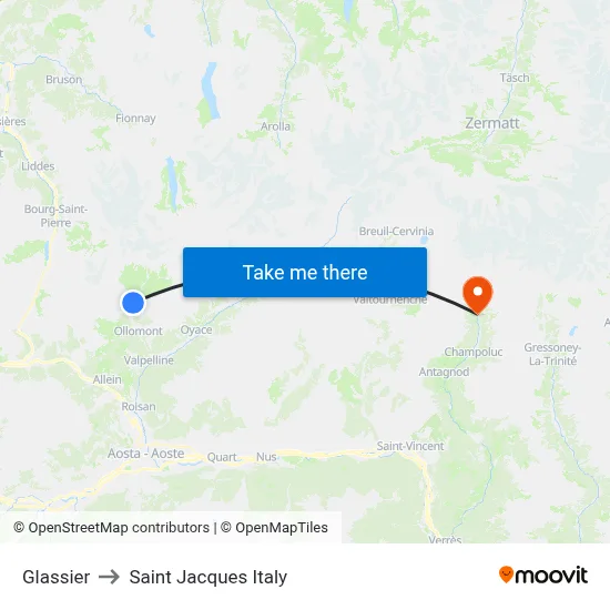 Glassier to Saint Jacques Italy map
