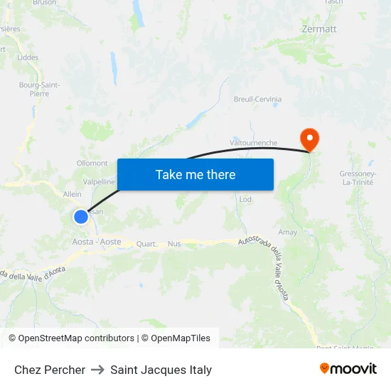 Chez Percher to Saint Jacques Italy map