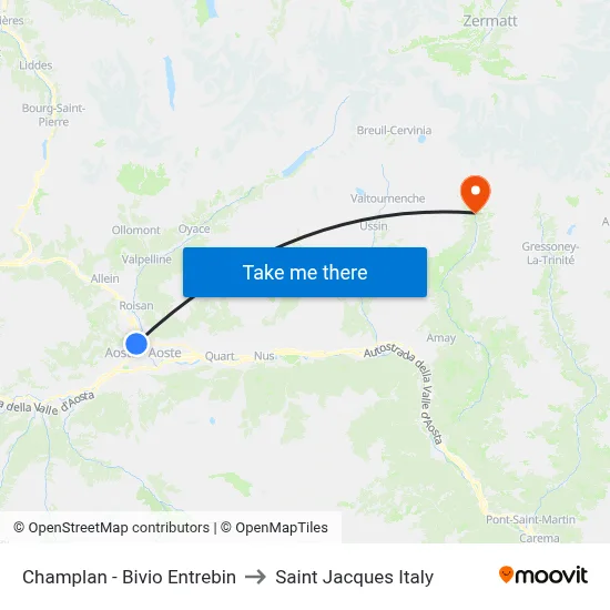 Champlan - Entrebin Junction to Saint Jacques Italy map