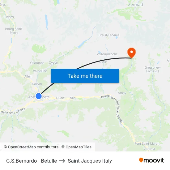 Great Saint Bernard - Birches to Saint Jacques Italy map