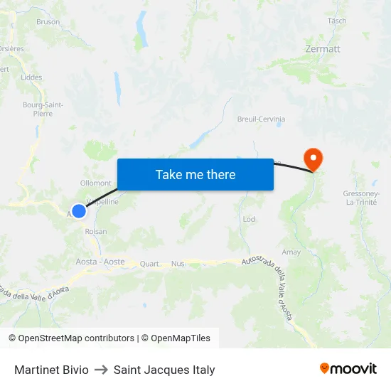 Martinet Junction to Saint Jacques Italy map