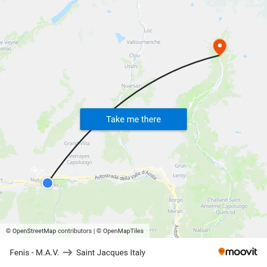 Fenis - M.A.V. to Saint Jacques Italy map