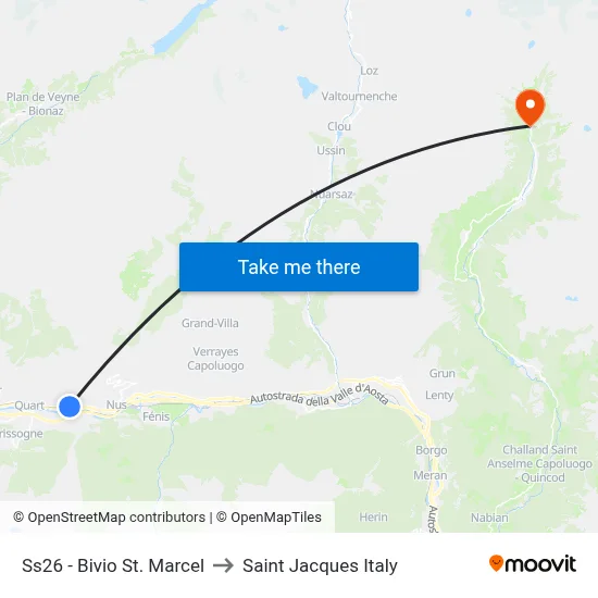 Highway 26 - St. Marcel Junction to Saint Jacques Italy map