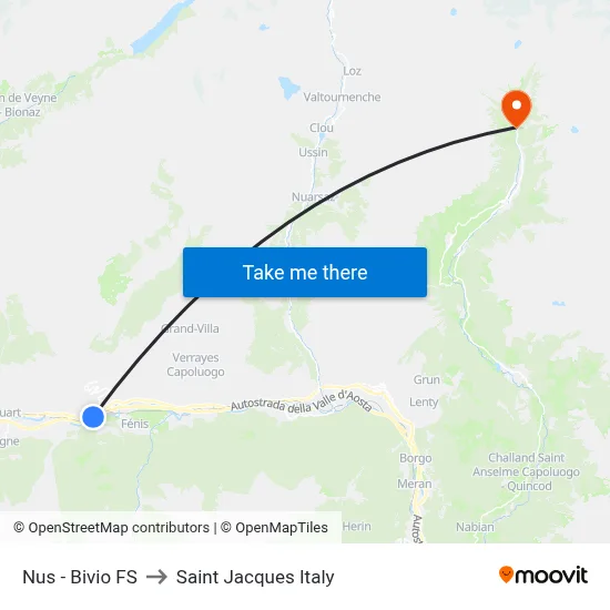 Nus - Railway Junction to Saint Jacques Italy map