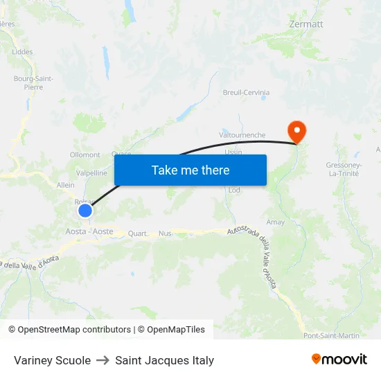Variney Schools to Saint Jacques Italy map