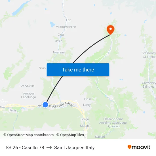 Highway 26 - Toll Gate 78 to Saint Jacques Italy map