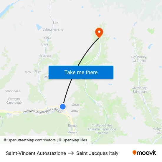 Saint-Vincent Bus Station to Saint Jacques Italy map
