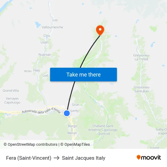Fera (Saint-Vincent) to Saint Jacques Italy map