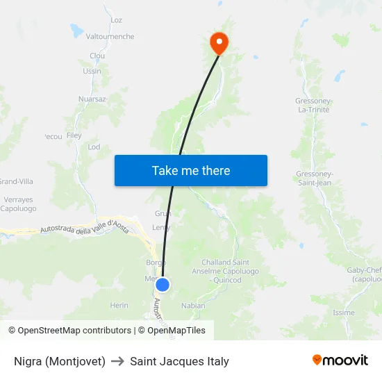 Nigra (Montjovet) to Saint Jacques Italy map
