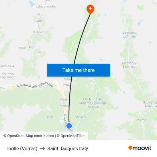 Torille (Verres) to Saint Jacques Italy map