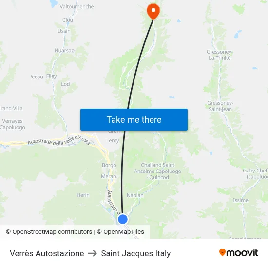 Verrès Bus Station to Saint Jacques Italy map