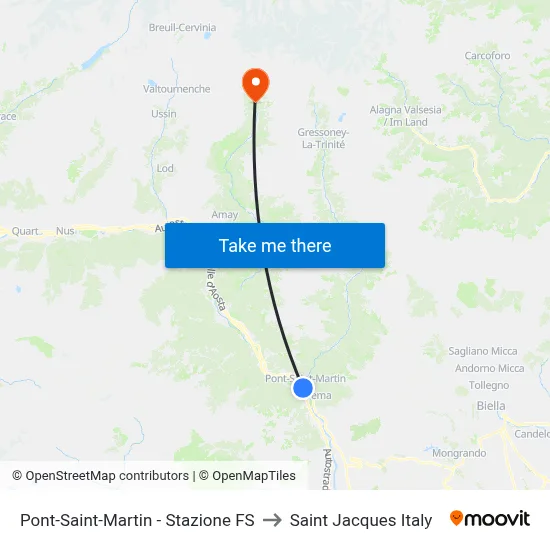Pont-Saint-Martin - FS Station to Saint Jacques Italy map
