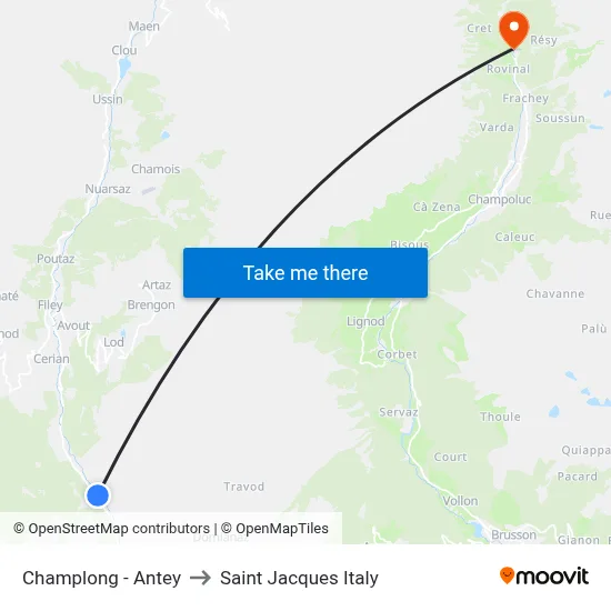 Champlong - Antey to Saint Jacques Italy map