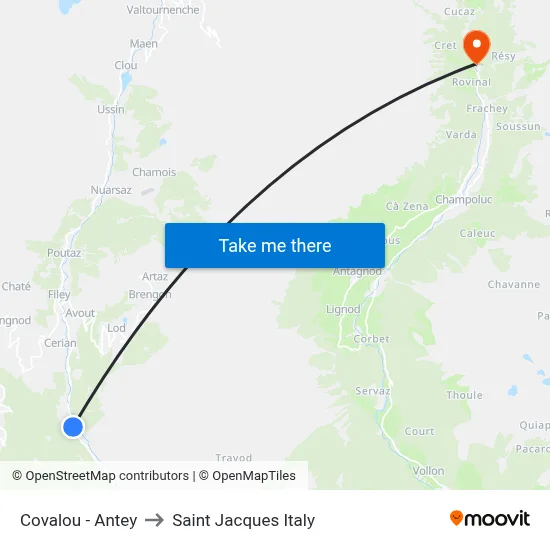 Covalou - Antey to Saint Jacques Italy map