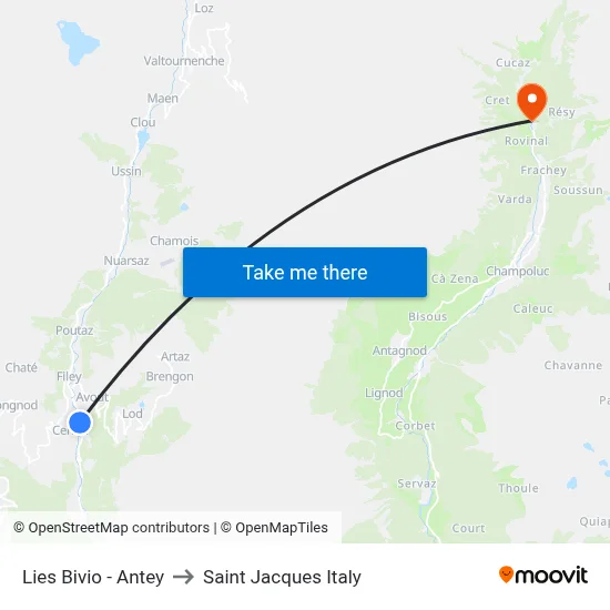 Lies Junction - Antey to Saint Jacques Italy map