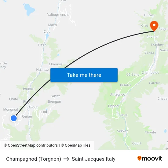 Champagnod (Torgnon) to Saint Jacques Italy map