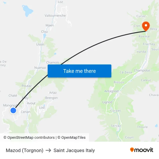 Mazod (Torgnon) to Saint Jacques Italy map
