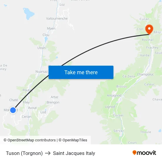 Tuson (Torgnon) to Saint Jacques Italy map
