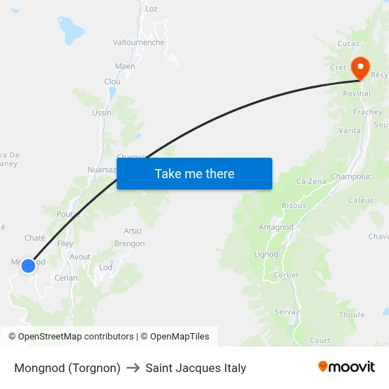 Mongnod (Torgnon) to Saint Jacques Italy map