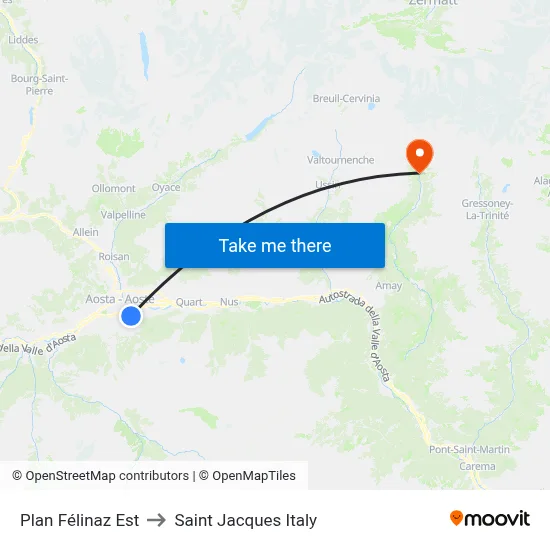 East Plan Felinaz to Saint Jacques Italy map