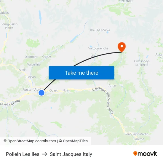 Pollein Les Iles to Saint Jacques Italy map