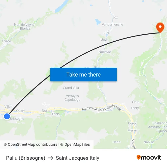 Pallu (Brissogne) to Saint Jacques Italy map