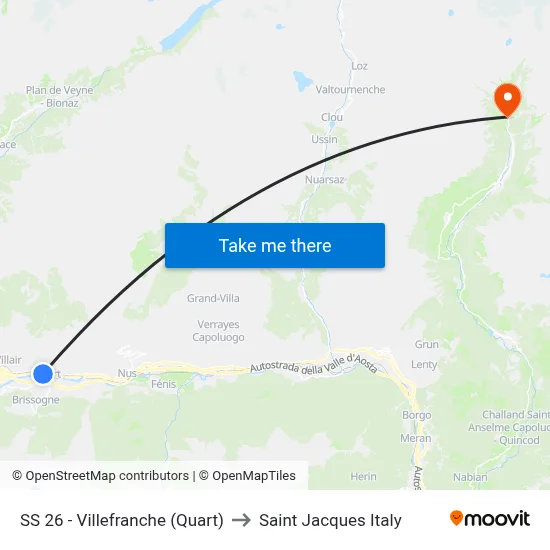 Highway 26 - Villefranche (Quart) to Saint Jacques Italy map