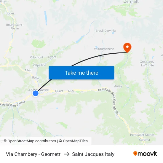 Via Chambery - Geometri to Saint Jacques Italy map