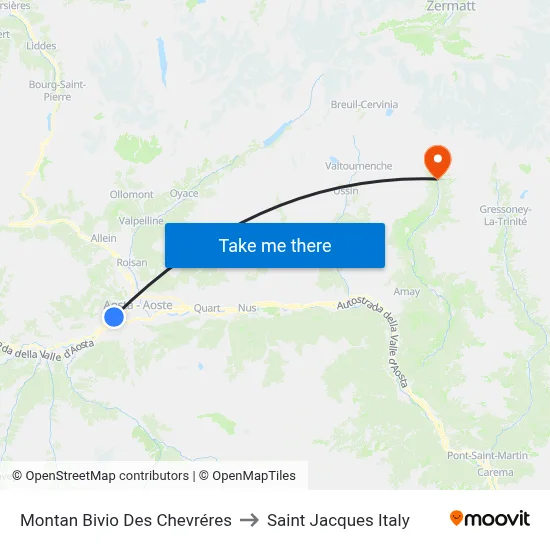 Montan Des Chevréres Junction to Saint Jacques Italy map