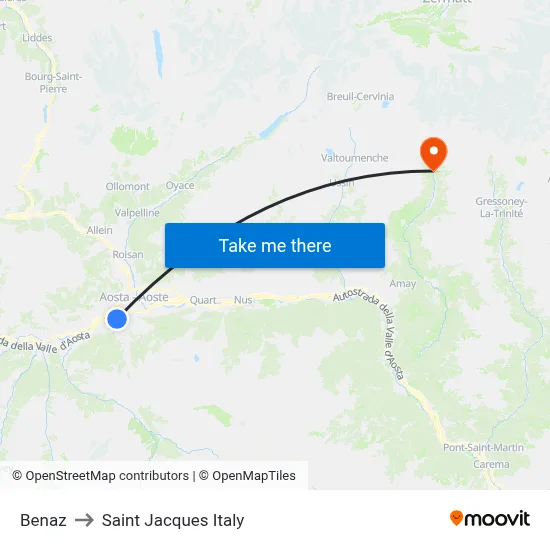 Benaz to Saint Jacques Italy map