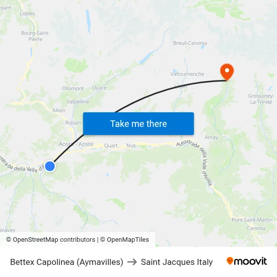 Bettex Terminus (Aymavilles) to Saint Jacques Italy map