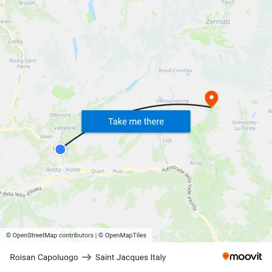 Roisan Center to Saint Jacques Italy map