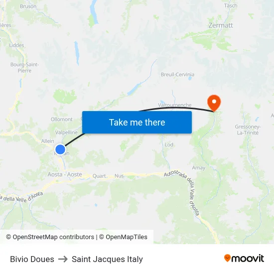 Doues Junction to Saint Jacques Italy map