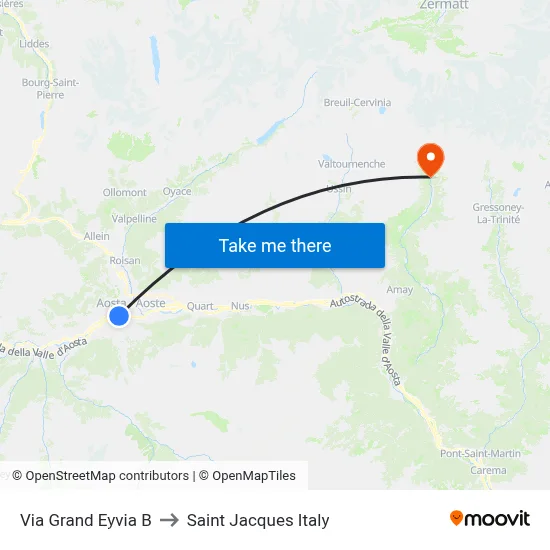 Via Grand Eyvia B to Saint Jacques Italy map